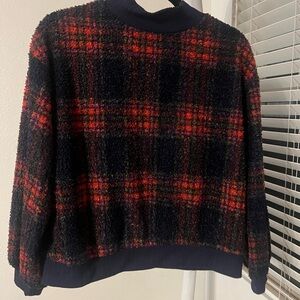 Plaid Crew Neck Sweater - Red and Black